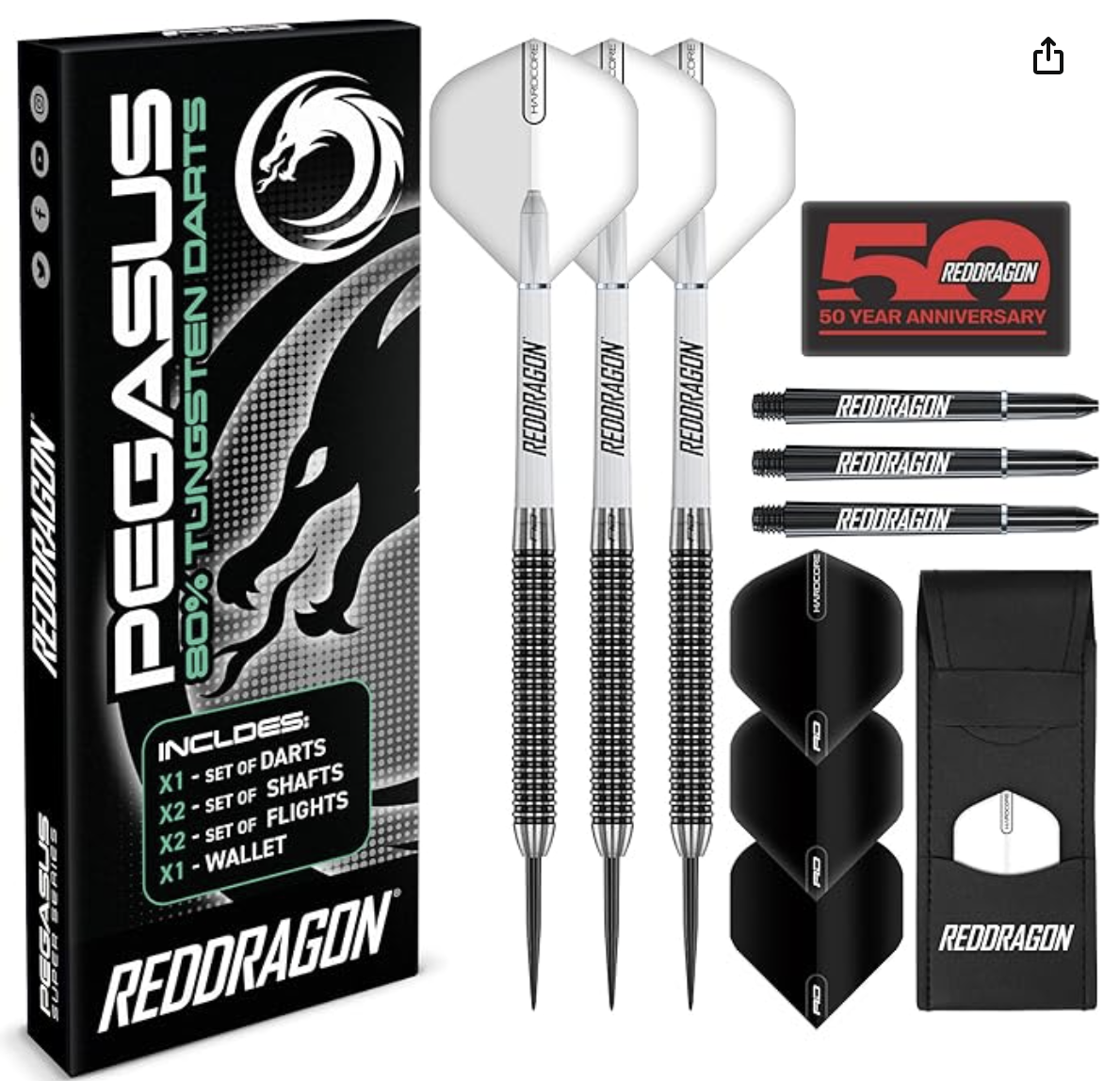 Red Dragon Pegasus Professionellt Dartset 24g - Volfram Ståldart Vit