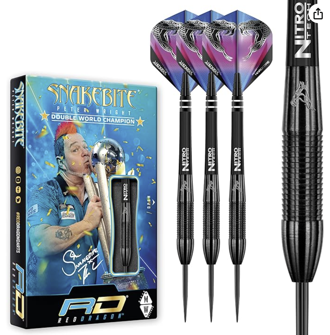 Peter Wright Snakebite 3 Dartset 26g - 90% Volfram Red Dragon