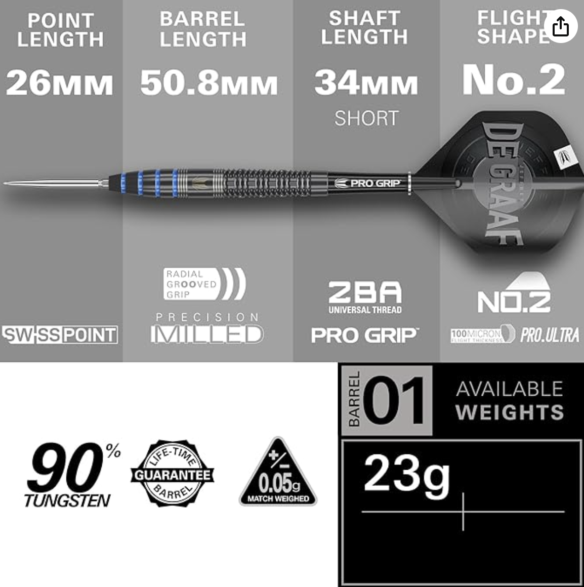 Target Darts Jeffrey de Graaf Gen 1 - 90% Tungsten Steel Tip Darts, 23g
