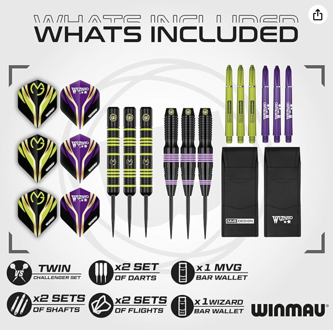 WINMAU MvG vs Simon Whitlock Tvillingset - 22g Stålspets Mässingspilar